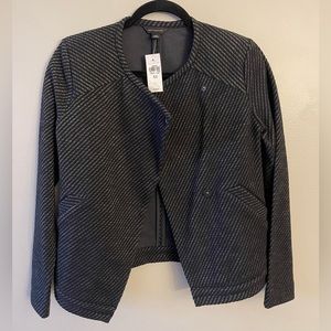 NWT Ann Taylor XS Blazer Moto Casual Tweed Snap Front Pockets black grey